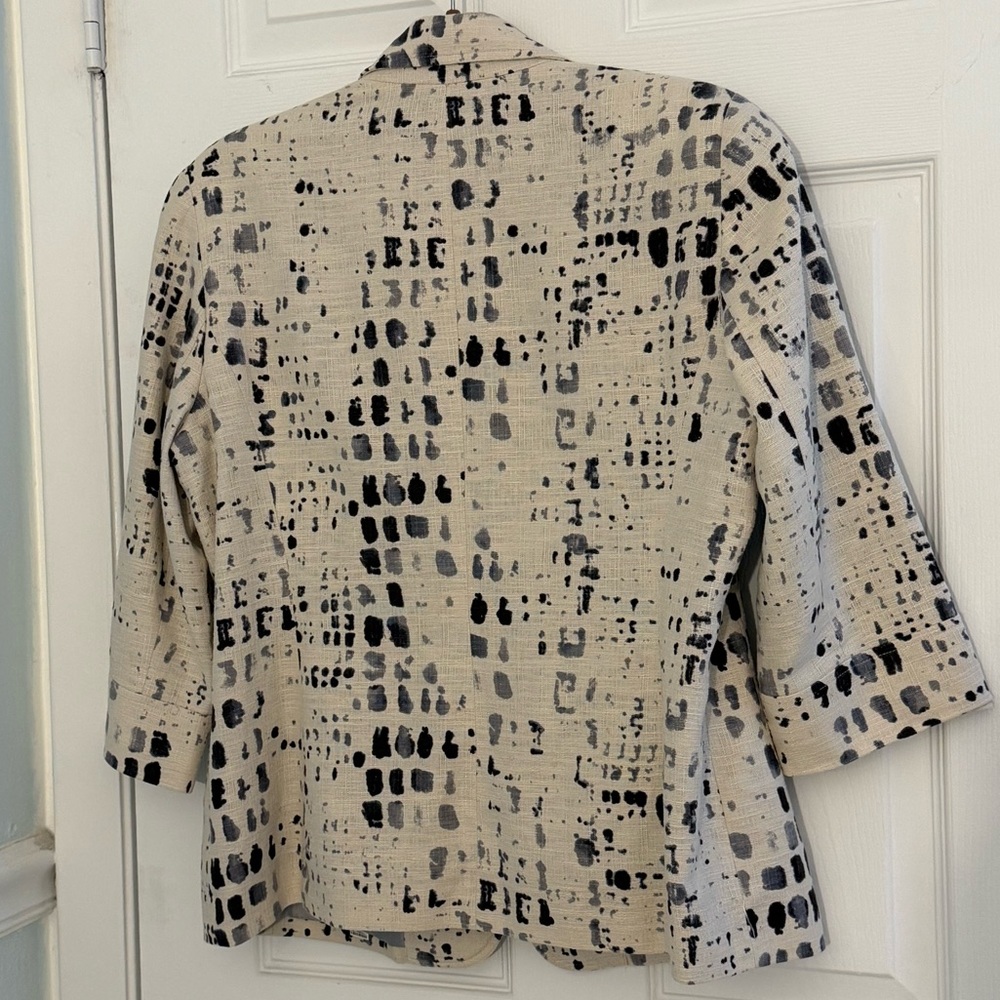 Coldwater Creek Printed Blazer Size 12 Beige Black Lightweight Career Jacket - Picture 4 of 10